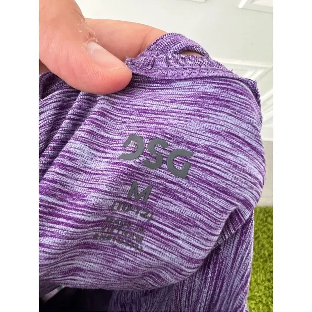 DSG girl's purple heather long sleeve atlethic top with open strappy back M/10-1